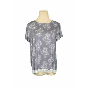 Charter Club Gray Floral Print Lace Pajama Top Size XS